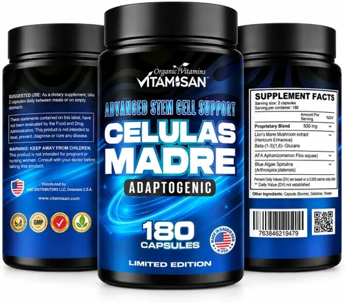 Vista 2 de Celulas Madres 180 cápsulas – Células madre Algas verdes azules – Sin gluten AFA – Suplemento Celula Madre – melena de león beta glucano apoya