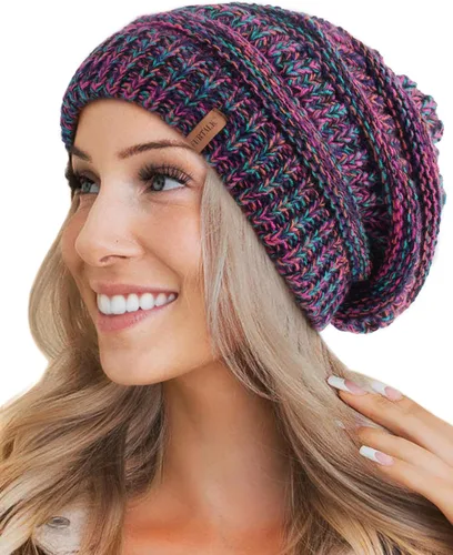 Vista 22 de FURTALK Gorros de invierno para mujer, con forro polar, gorro de punto holgado y cálido, gorro de esquí