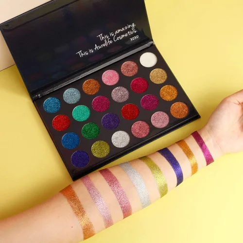 Vista 6 de Aolailiya Paleta de sombra de ojos con brillantina prensada de 24 colores – Mineral Ultra Shimmer paleta de maquillaje sombra de ojos polvo de larga