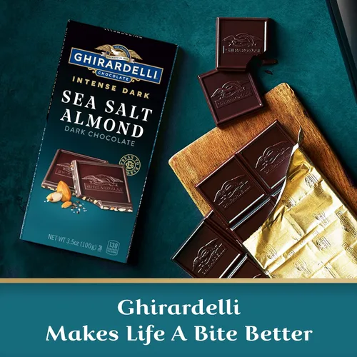 Vista 7 de GHIRARDELLI Barra de chocolate negro intenso, sal marina y almendras, barra de 3.5 onzas