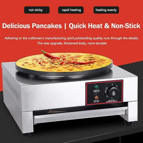 Vista 2 de Máquina para hacer crepas redonda comercial con antiadherente, base de cocción de acero inoxidable con temperatura ajustable, máquina de plancha