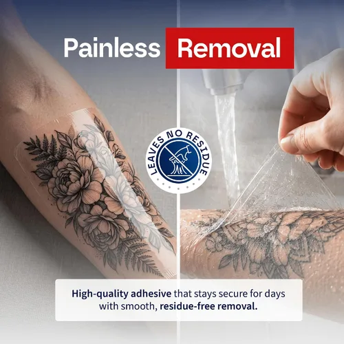 Vista 7 de Vendaje impermeable para el cuidado posterior del tatuaje, vendaje en rollo de película transparente de 10 pulgadas x 3.3 yardas, adhesivo elástico