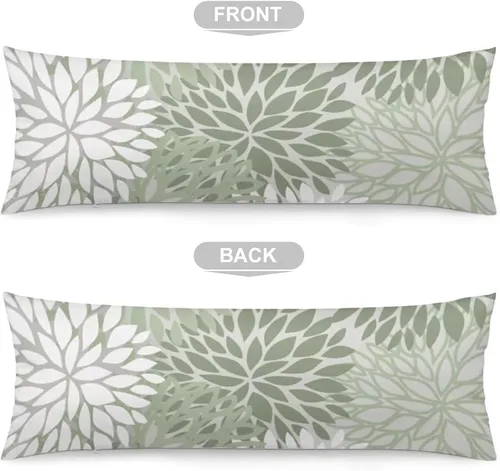 Vista 5 de Funda de almohada corporal verde salvia, funda de almohada larga floral de primavera con cremallera, funda de almohada decorativa suave, funda