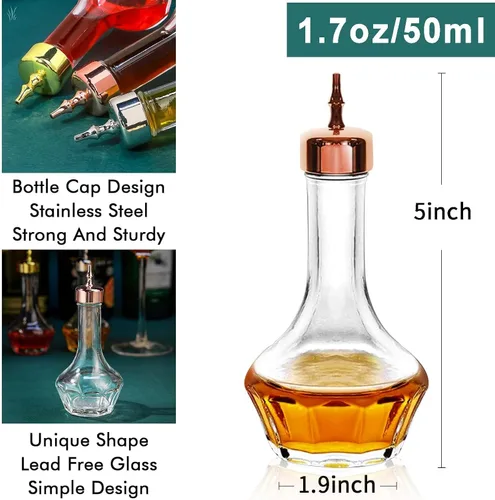 Vista 3 de SuproBarware Bitters - Juego de botellas de vidrio con tablero superior de 1.7 onzas, herramienta profesional de barra para cóctel, ideal