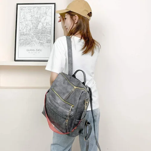 Vista 7 de Bolso de viaje de la moda de las mujeres bolso del diseñador multiusos bolso de las señoras Satchel PU cuero bolsos de hombro gris