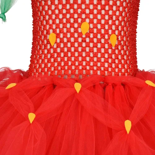 Vista 4 de Quenny Vestidos de fresa de Halloween, vestidos de princesa tutú de malla para niñas.