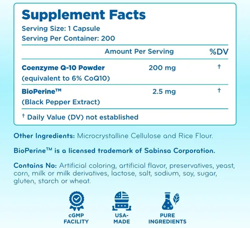 Vista 8 de CoQ10 200 mg con BioPerine - Coenzima de absorción mejorada Q10 200mg Potente antioxidante para energía cardíaca y apoyo al envejecimiento - Tapas