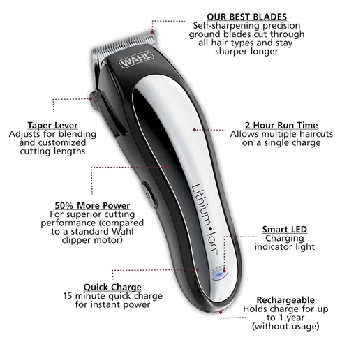 Vista 3 de WAHL Kit de corte de pelo y retoque inalámbrico Lithium Pro con estuche, 23 piezas