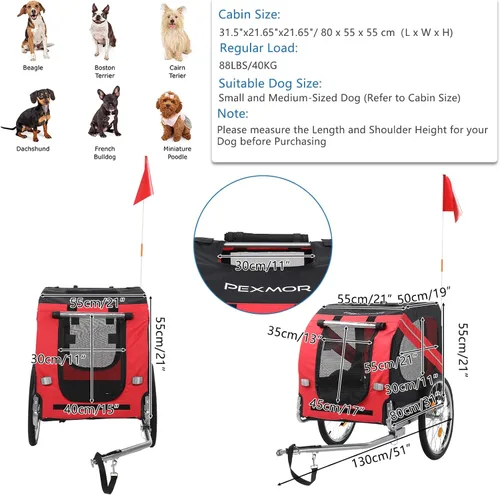 Vista 9 de PEXMOR Remolque de bicicleta para perros, carrito plegable para mascotas, carrito de remolque para bicicleta, carrito de carga con enganche