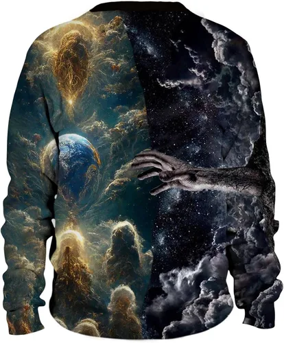 Vista 2 de Men's Pullover Tops,Retro Printed Button Crewneck Blouse Regular-Fit Loose Fit Long-Sleeved Running Pullover Shirt