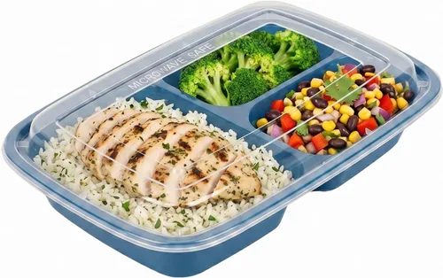 Vista 25 de Asporto - Cajas para llevar con compartimentos de 32 onzas, 50 recipientes para preparar comidas para microondas, 2 compartimentos, con tapas