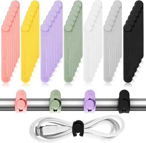 Vista 8 de Tellegloww 42 piezas de bridas de cable de silicona reutilizables, correas de cordón elásticas multiusos para agrupar y sujetar auriculares