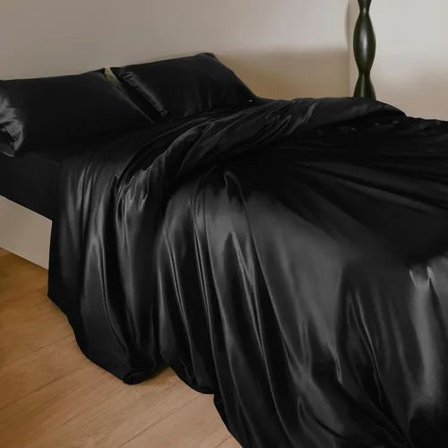 Vista 2 de LILYSILK Funda de edredón de seda negra para cama individual, fundas de edredón de seda de 19 momme