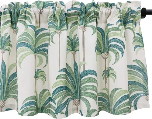 Vista 8 de VOGOL Cenefas azules para ventanas pequeñas, cenefas de ventana con estampado de hojas para sala de estar, cortinas cortas con bolsillo para barra
