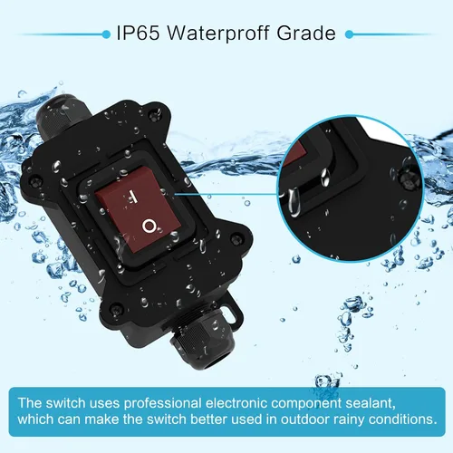 Vista 3 de lcocove JD IP65 - Interruptor de cable en línea impermeable 125/250 V, 30 A, 4 pines, 2 posiciones de encendido y apagado, interruptor de botón