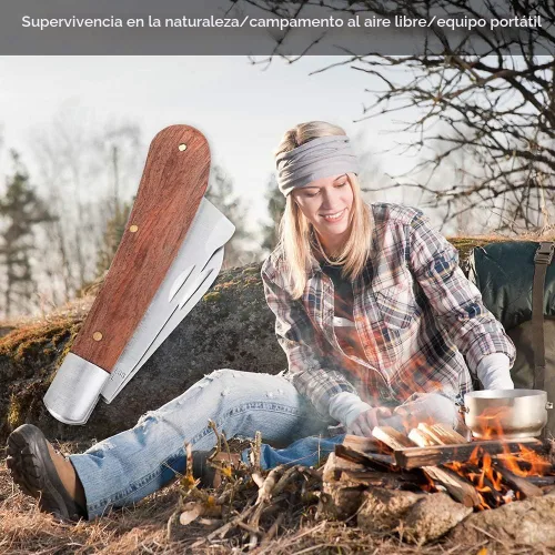 Vista 3 de Linsen-outdoors - Cuchillo de injerto para plantas, cuchillo de podar y brotar de doble hoja de 2.5 pulgadas, cuchillo de jardín plegable de acero