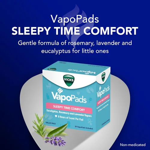 Vista 2 de Vicks VapoPads Sleepy Time Comfort - Almohadillas de vapor para humidificadores e inhaladores de vapor, romero, lavanda y eucalipto, paquete de 40
