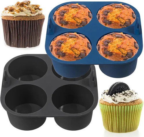 Vista 10 de Webake Sartén de silicona para hornear para hornear, moldes de tubo estriado antiadherentes sin BPA, 4 cavidades, juego de 2