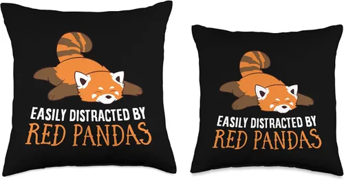 Vista 3 de Cute Red Panda Tees Love Easy Distracted by Red Pandas - Almohada de 16 x 16 pulgadas, multicolor