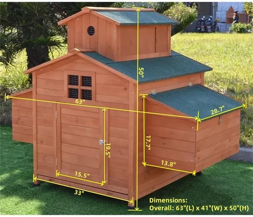 Vista 8 de Deluxe Gallinero de madera grande para gallinas, 6-10 pollos con 6 cajas de anidado