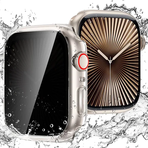Vista 17 de Goton Funda impermeable con protector de pantalla para Apple Watch, película de vidrio templado antiespía para iWatch, carcasa de policarbonato