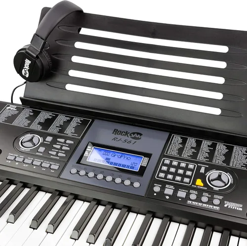 Vista 6 de Teclado electrónico RockJam de 61 teclas superkit con soporte, taburete, auriculares y fuente de alimentación