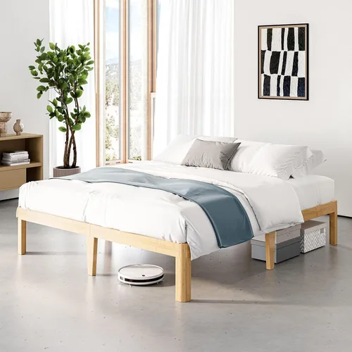 Vista 15 de Marco de cama doble de madera de bambú de 12 pulgadas con soporte de listones de metal