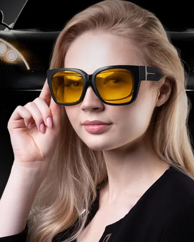 Vista 2 de IGnaef Gafas de visión nocturna para conducción nocturna, de gran tamaño, polarizadas, amarillas, antirreflejos, IF7511