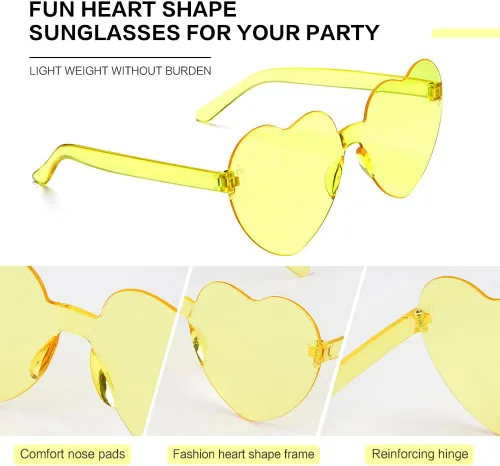 Vista 36 de Lentes de sol con forma de corazón, 2 pares de lentes de sol en forma de corazón, gafas de sol rave para mujeres, regalos de fiesta