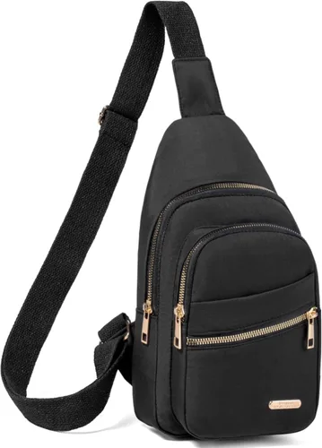 Vista 15 de Banelu Pequeña mochila bandolera bandolera para mujeres y hombres, bolsa de pecho, riñonera cruzada para exteriores, senderismo, viajes, color negro