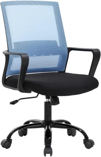 Vista 10 de Silla de oficina ergonómica, silla de computadora de malla con soporte lumbar y reposabrazos, silla de trabajo ajustable con respaldo medio, moderna