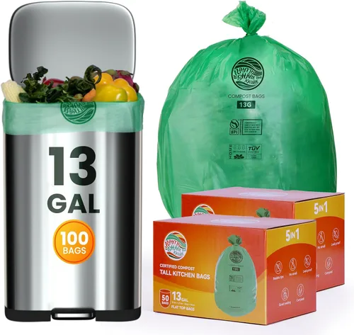 Vista 11 de Bolsas de compost 1.3 galones, 100 unidades, bolsas de basura pequeñas compostables para cubo de compost de cocina en encimera 0.75, 1, 1.2, 1.3