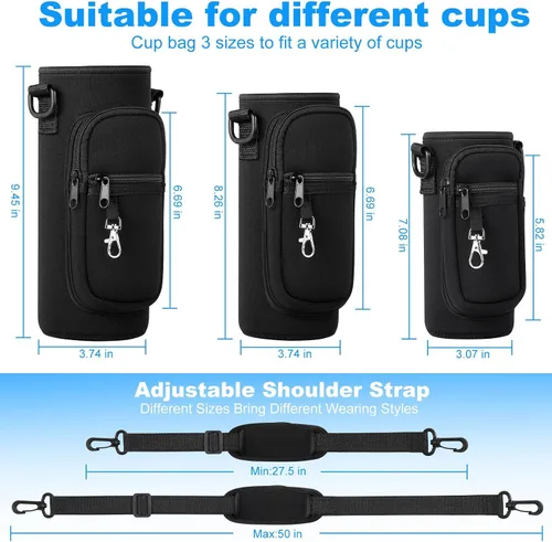Vista 2 de RRegeny Soporte para botella de agua con correa para Hydroflask de 32 oz 40 onzas, bolsa de transporte con bolsillo para teléfono, funda