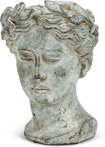 Vista 10 de Colección Abbott - Maceta de cabeza de diosa - Maceta de cemento extra pequeña para interior y exterior - Estatua de cabeza de mujer griega para Gris