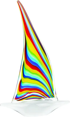 Vista 8 de Badash Decoración de mesa de escultura de velero de cristal estilo Murano Arco iris