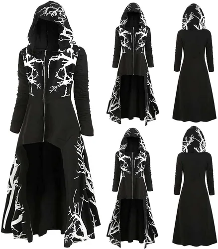 Vista 2 de Capa con capucha para mujer blusa de Halloween estilo punk manga larga talla grande vestido largo con capucha