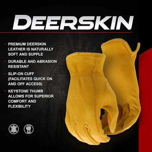 Vista 5 de Guantes de trabajo BOSS para hombre, de piel de ciervo de grano premium