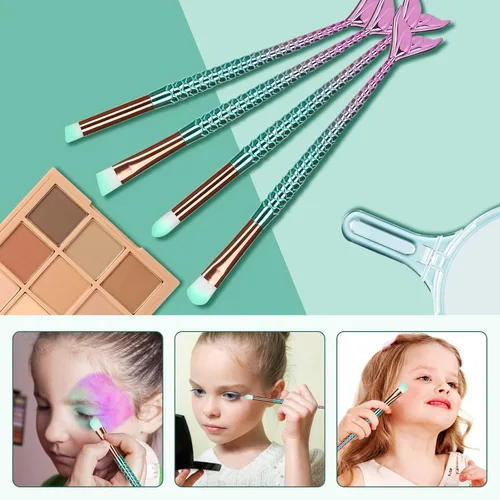 Vista 6 de SQULIGT Pinceles de maquillaje para niñas, juego de 10 piezas de pinceles de maquillaje de princesa, base, cejas, delineador de ojos, rubor