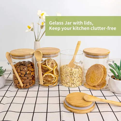 Vista 12 de Recipientes herméticos de almacenamiento de alimentos, frasco de vidrio con cuchara de madera y tapas, frascos de 20 oz para servir sal de baño