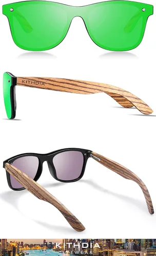 Vista 2 de Kithdia Zebra Gafas de sol de bambú de madera polarizadas para hombres y mujeres - Gafas de sol de madera S5029