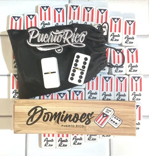Vista 2 de Juego de dominó de Puerto Rico para adultos, grande, sin caja, juego de bolsa de dominó de viaje, con bandera puertorriqueña, doble y seis