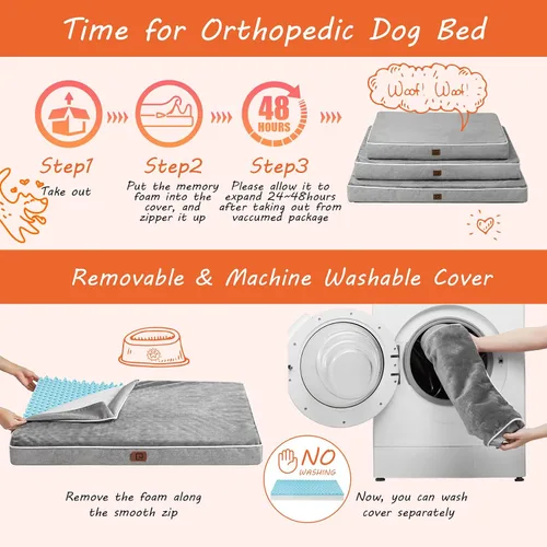 Vista 7 de EHEYCIGA Cama grande lavable para perros con espuma viscoelástica, 35 x 23 Gris