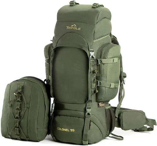 Vista 7 de Tripole Colonel - Mochila de 95 litros + Mochila de día desmontable, Verde militar, Mochila Mochila táctica, mochila de marco interno, mochila