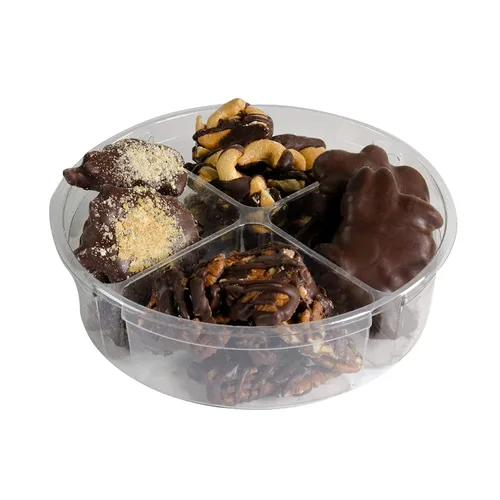 Vista 4 de Caja de nueces cubiertas de chocolate con caramelo, variedad surtida de nueces de chocolate, hamburguesas de nueces, almendras, racimos