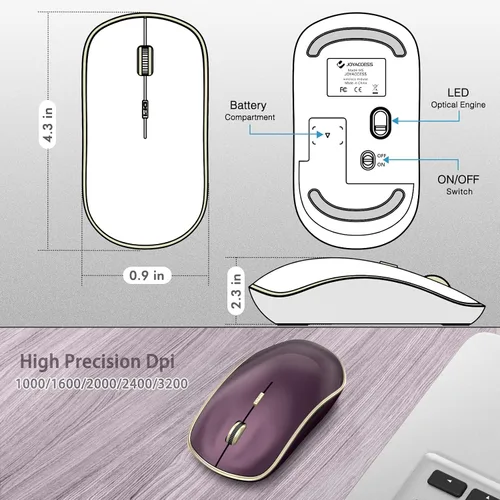 Vista 4 de J JOYACCESS Mouse inalámbrico para laptop, mouse silencioso inalámbrico delgado de 2.4G, mouse inalámbrico portátil de 3200 DPI, mouse inalámbrico