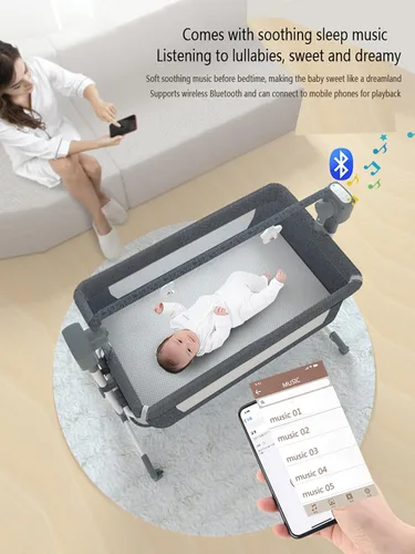 Vista 5 de MoLi Cuna eléctrica Bluetooth inteligente para bebé, cuna multifuncional para dormir conjuntamente, convertible plegable, cuna para niños pequeños