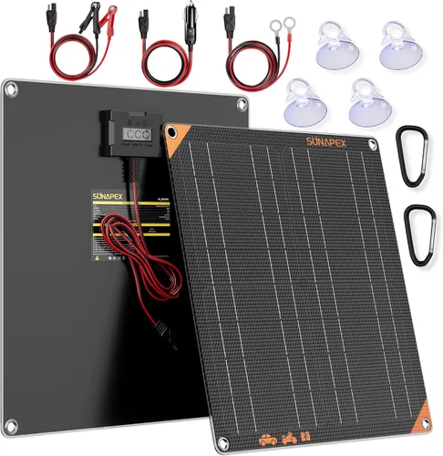 Vista 12 de SUNAPEX Cargador de batería solar de 5 vatios para coche, 12 voltios, impermeable, alimentado por energía solar, cargador y mantenedor, cargador