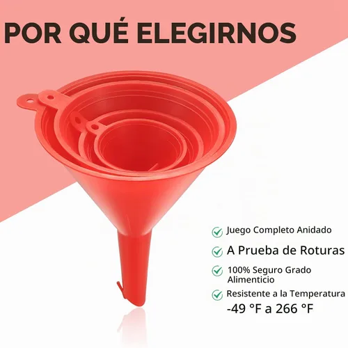 Vista 4 de Juego de embudo de plástico de 8 piezas, herramienta de llenado de aceite