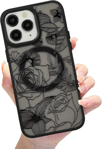 Vista 47 de Compatible con el teléfono 13 Pro - Funda magnética mate translúcida, de lujo, a prueba de golpes, magnética y con bonito patrón de flores, carcasa