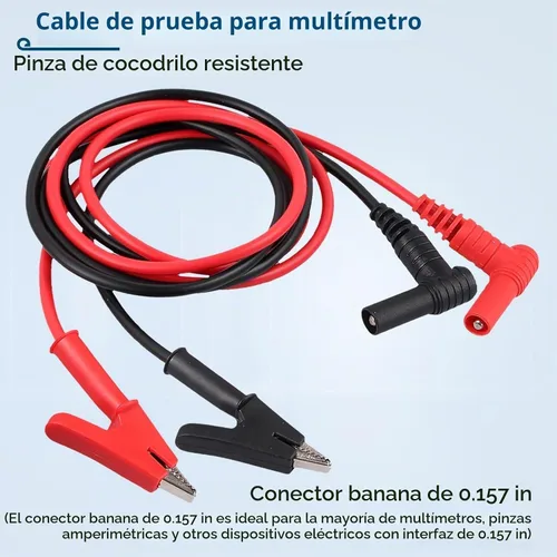 Vista 3 de 1 par de cable de prueba conector banana a pinzas cocodrilo, 100cm/3.28ft, corriente nominal de 15A, voltaje máximo de 1000V, cable de prueba